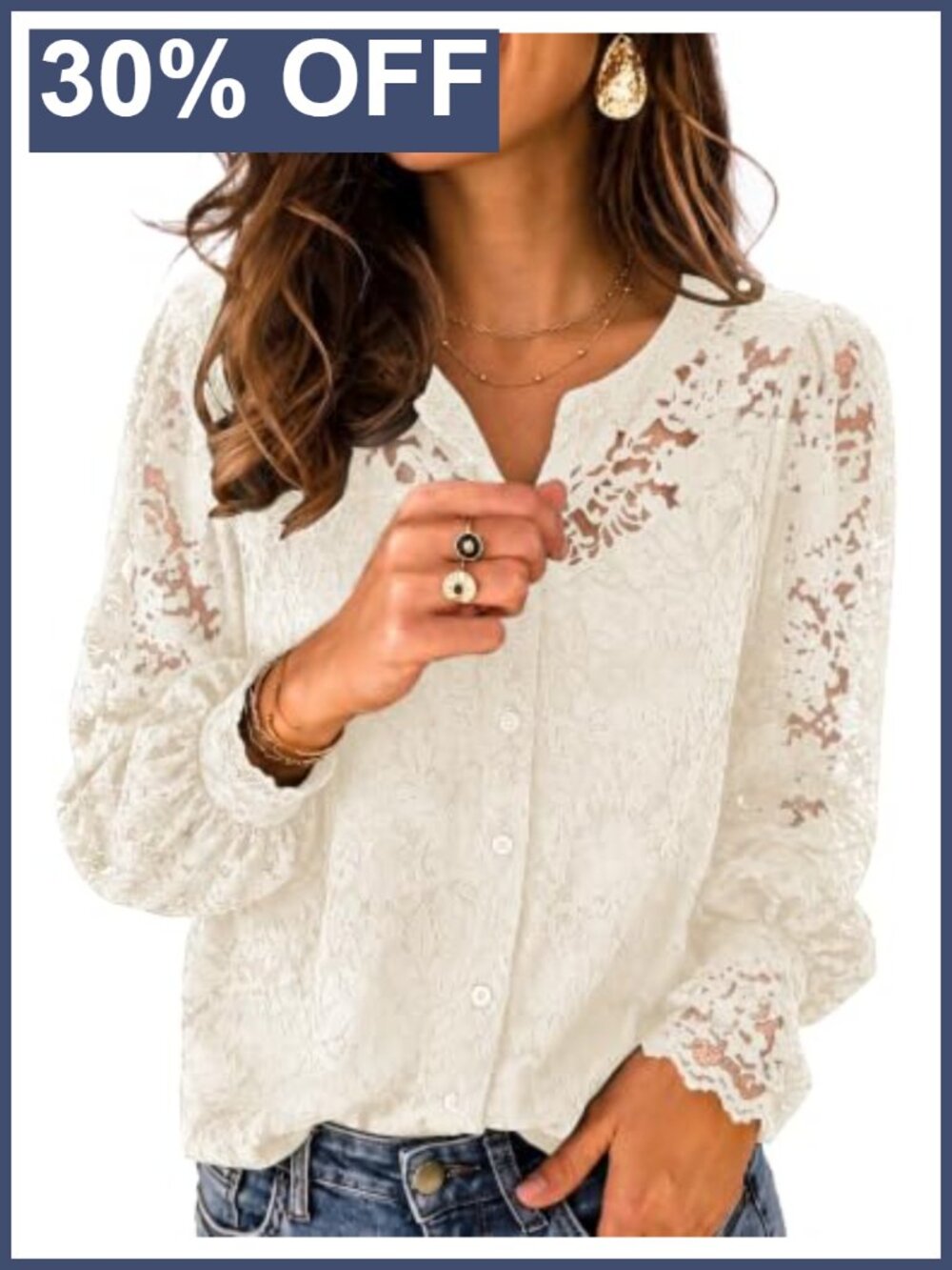 Lace Long Sleeve Button Down Blouse with Camisole Two-Piece Set